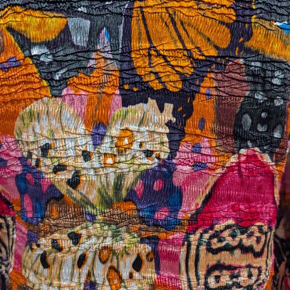 Alberto Makali Womens Size L Crinkle Abstract Butterflies Ruffle Open Front Top - Picture 7 of 9